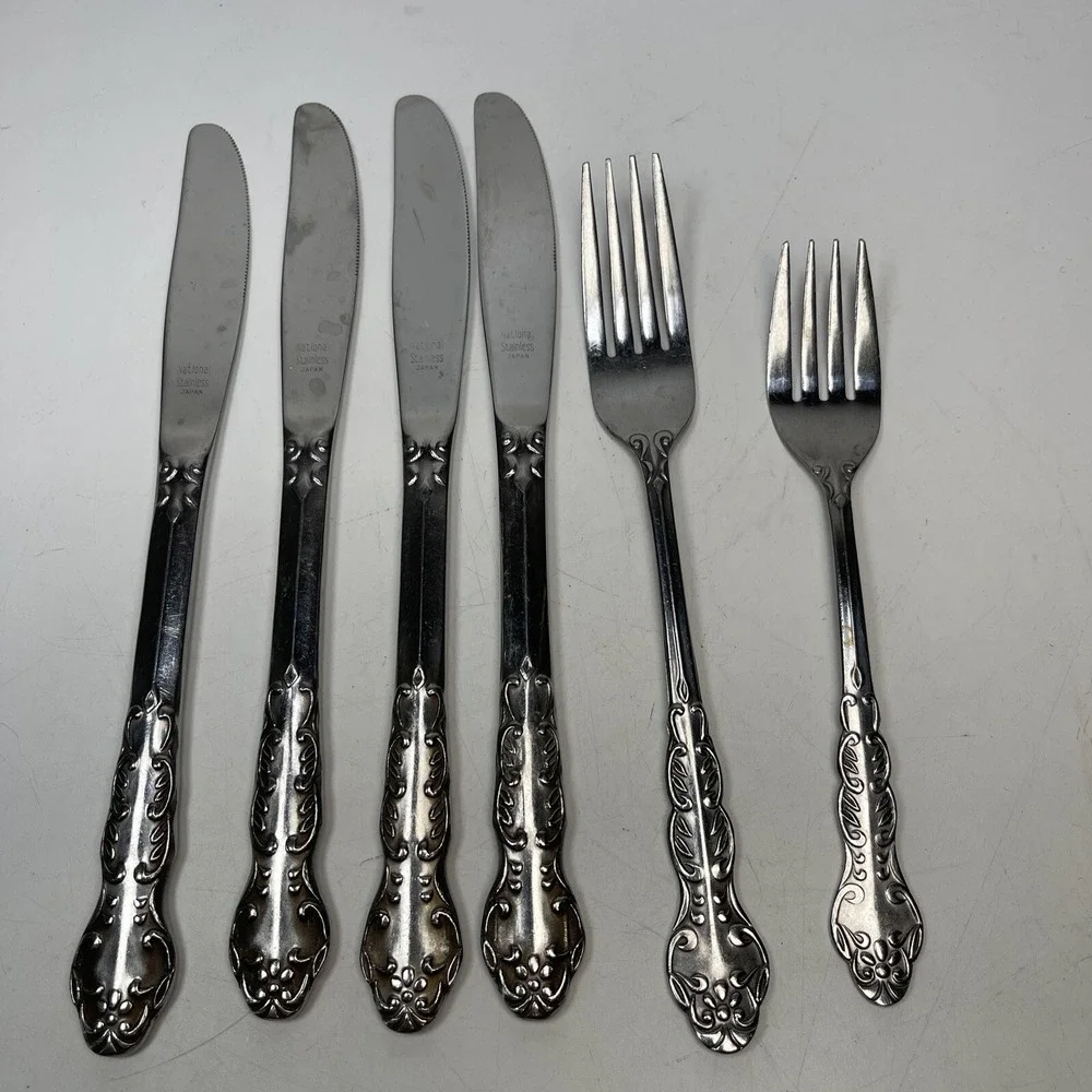 National Stainless NANCY Dinner Fork Salad Fork KniveLot 5 Flatware Japan Floral